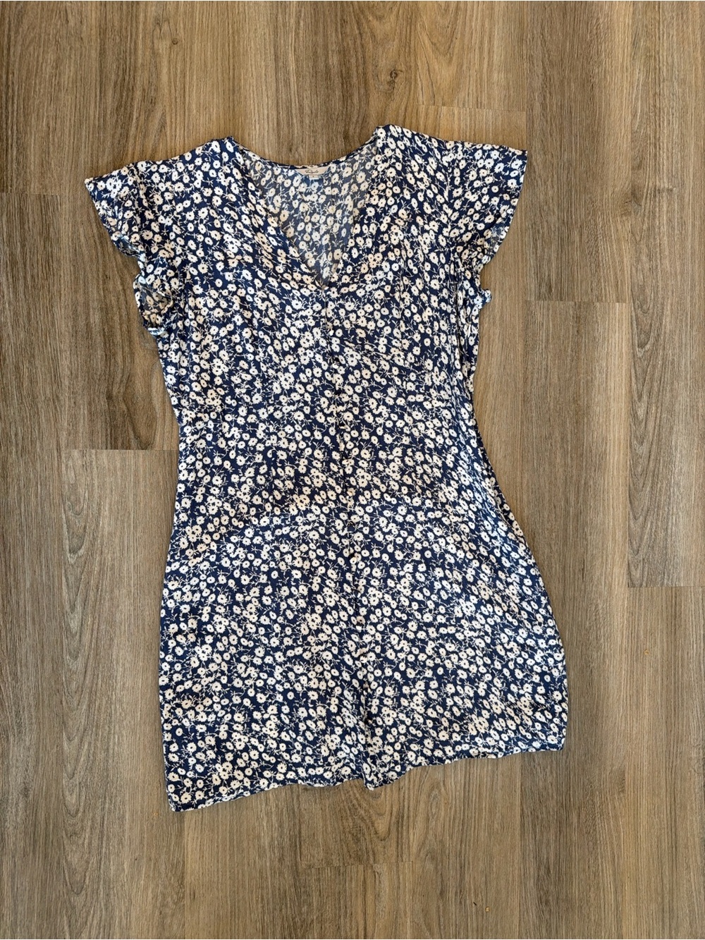 Rails Navy and White Floral V-Neck Dress